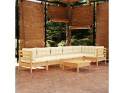 Conjunto de jardín de 7 piezas con cojines de pino crema DKD Home Decor