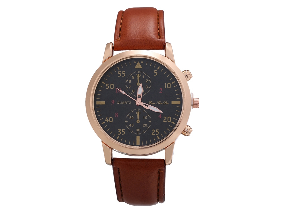 Reloj De Pulsera Para Hombre De Cuero Pu Con Dial Redondo Ultra Delgado De Moda (marrón Oscuro)