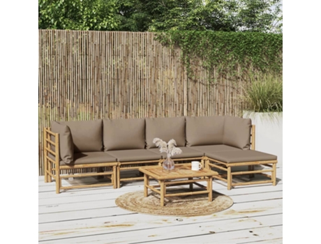 Conjunto 6 de muebles de jardín VIDAXL bambú con cojines gris taupé