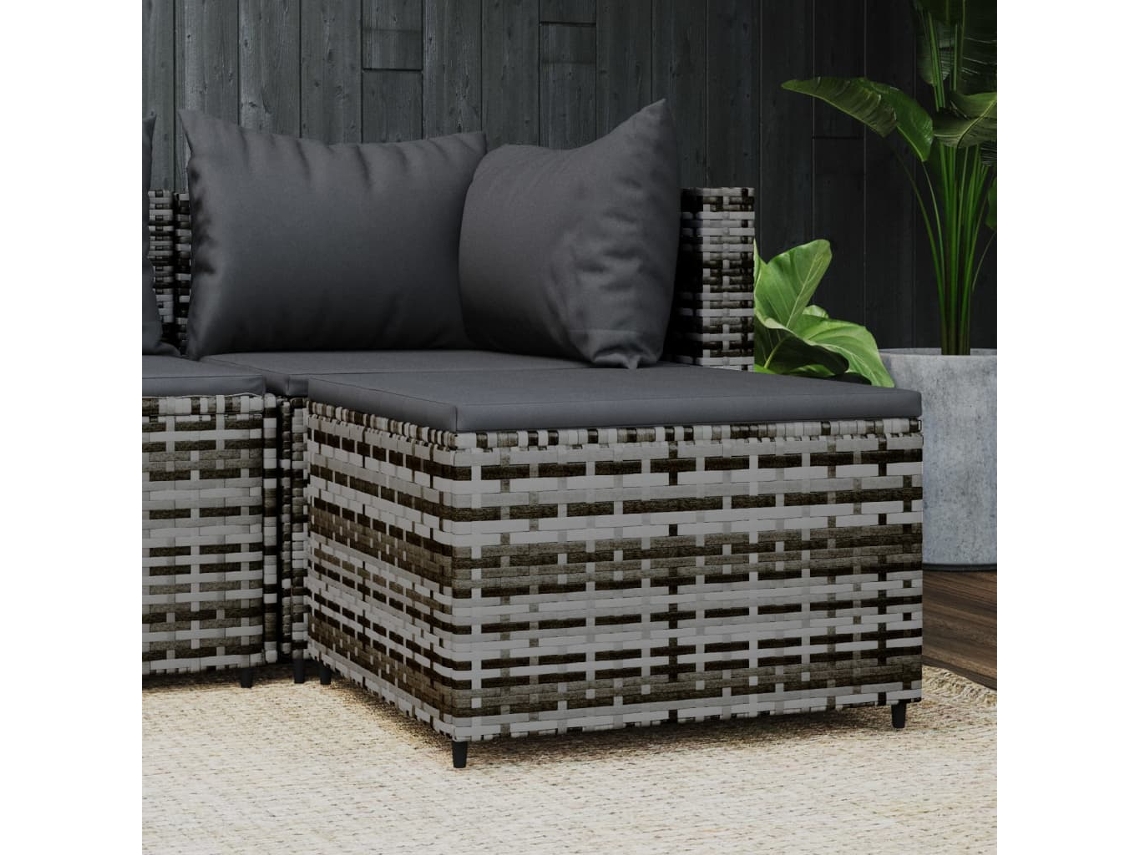 Reposapiés de jardín con cojín de mimbre gris Wsd61942 Lovely Home