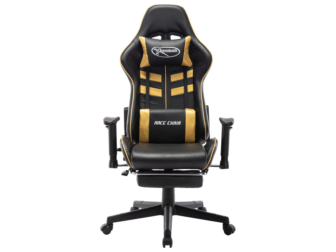 Silla gaming con reposapiés de piel sintética negra y dorada Wsd5011 Lovely Home