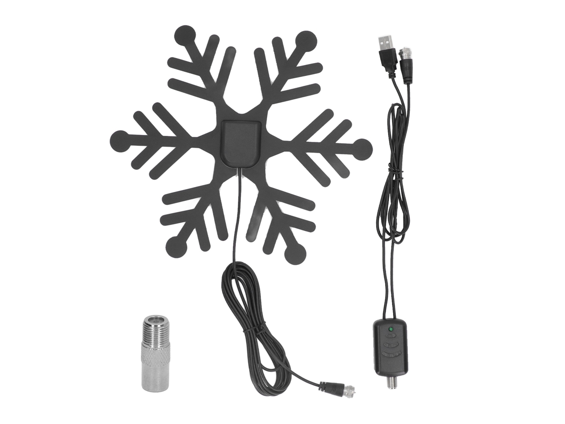 2026-antena De Tv Digital Amplificada Interior Forma De Copo De Nieve Hd Para Smart Tv Atsc Isdb T Negro