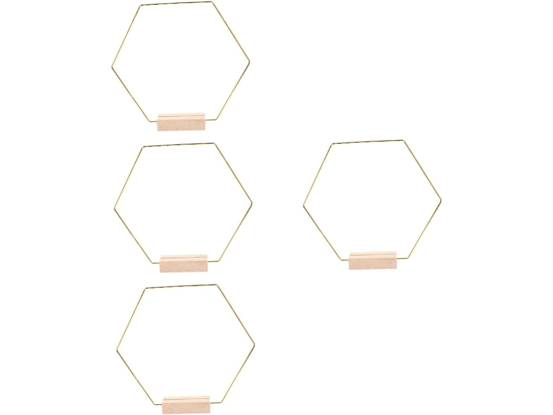 Juego De 4, Té, Metal, Decoración, Juego De 4 Piezas Decorativas Hexagonales De Metal Con Base De Escultura Para Pe