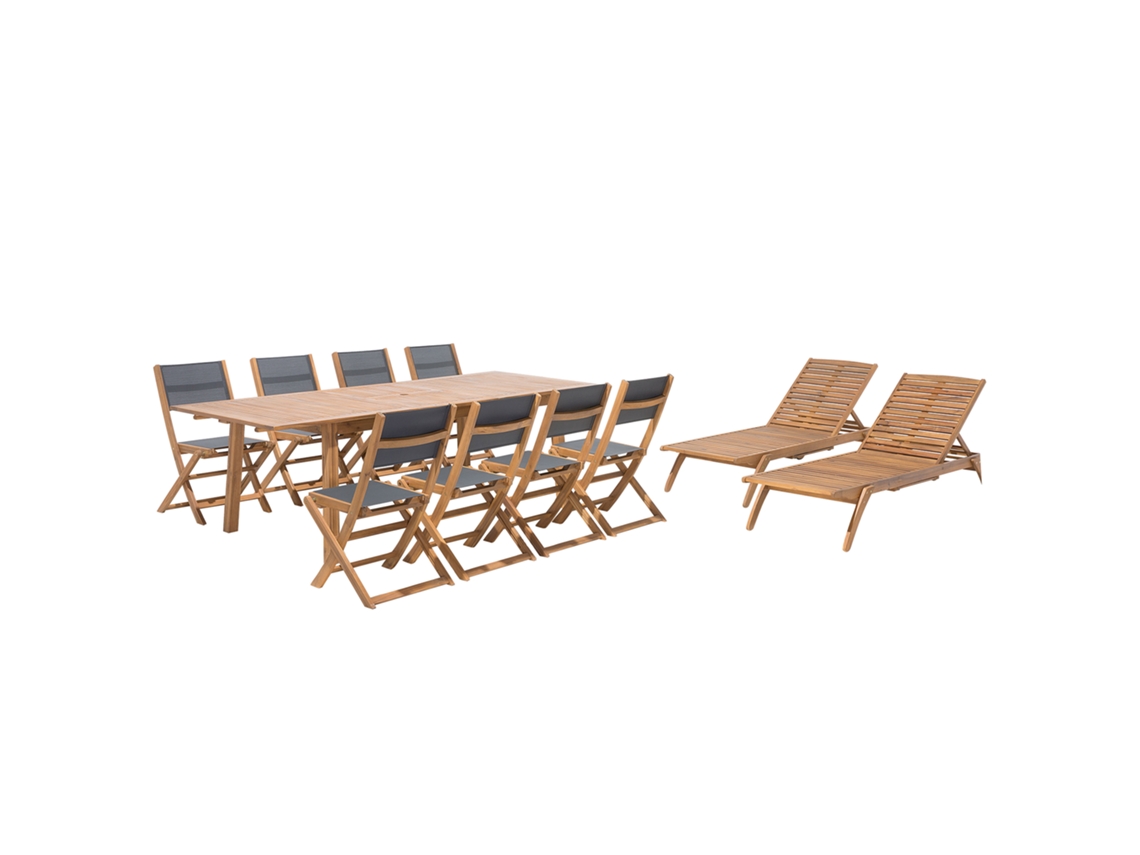 Conjunto de jardín de madera Mesa 8 sillas textileno gris oscuro 2 tumbonas BELIANI Cesana