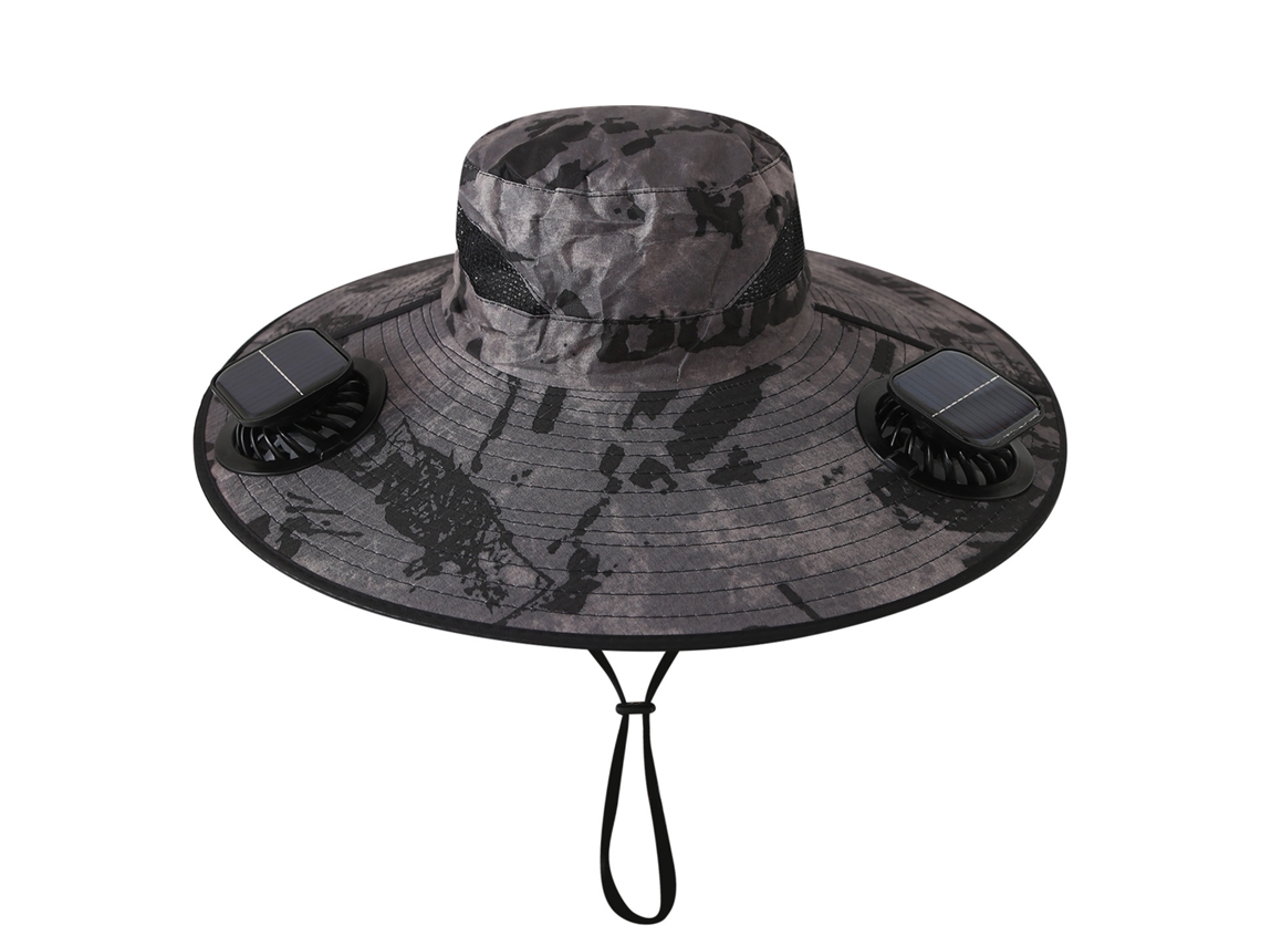 (camuflaje Cuadrado Gris Oscuro) Sombrero Con Ventilador Solar, Recargable, Parasol Para Pesca Al Aire Libre Y Protección Solar