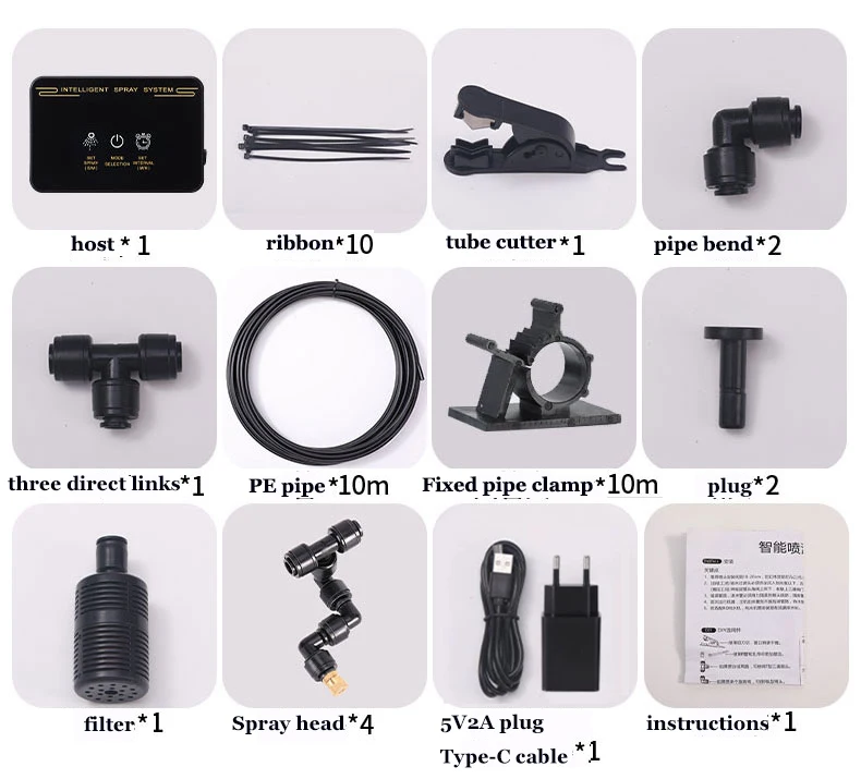Sistema de Nebulização MDUG para floresta tropical com temporizador (10m, 4 bicos)