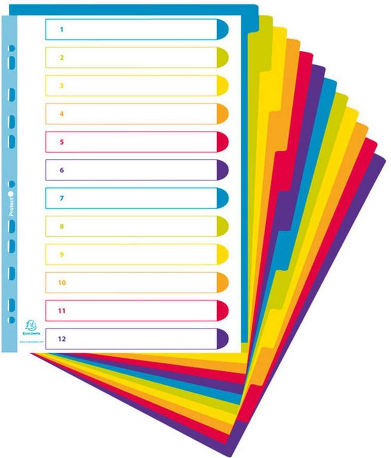Separador EXACOMPTA (A4+ - Polipropileno - Multicolor Transparentes - 12 Secciones)