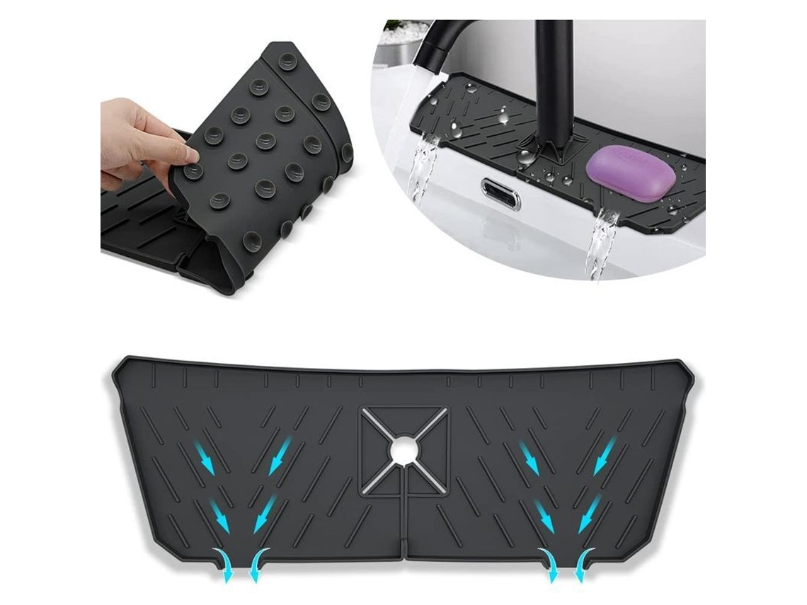 2026da-protector Antigoteo De Silicona Para Grifo De Cocina Con Ventosas, Alfombrilla Absorbente Negro