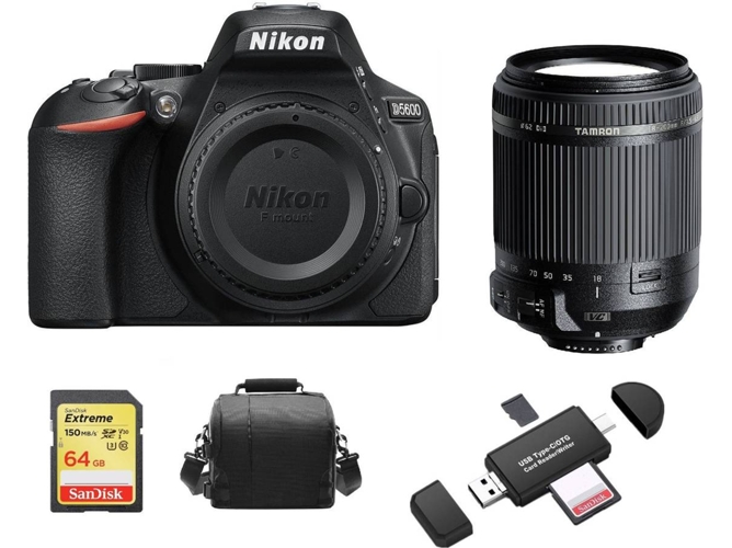 Kit Cámara Réflex NIKON D5600 + Tamron 18-200mm F3.5-6.3 Di II VC (B018) + 64GB SD + Bolsa + Lector Tarjetas