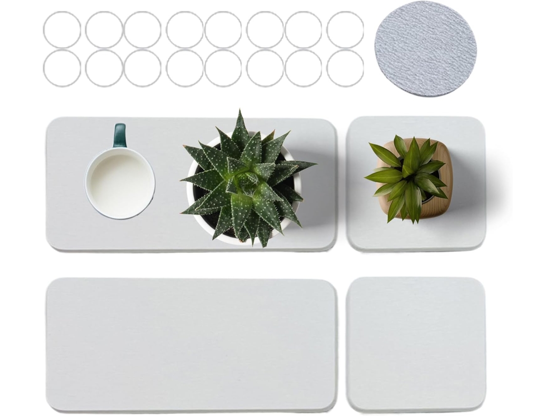 Bandeja para fregadero de piedra absorbente y tierra de diatomeas Gokoco, juego de 4 piezas con soporte para esponja