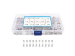 Kit de fusibles de vidrio de 5x20 mm, 150 piezas, 0,1 A - 30 A, 15 tipos para protección de circuitos.