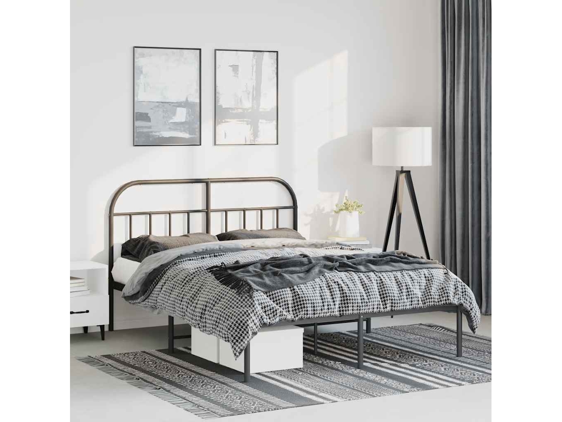 Estructura Cama Sin Colchón Con Cabecero Metal Negro 150x200 Cm