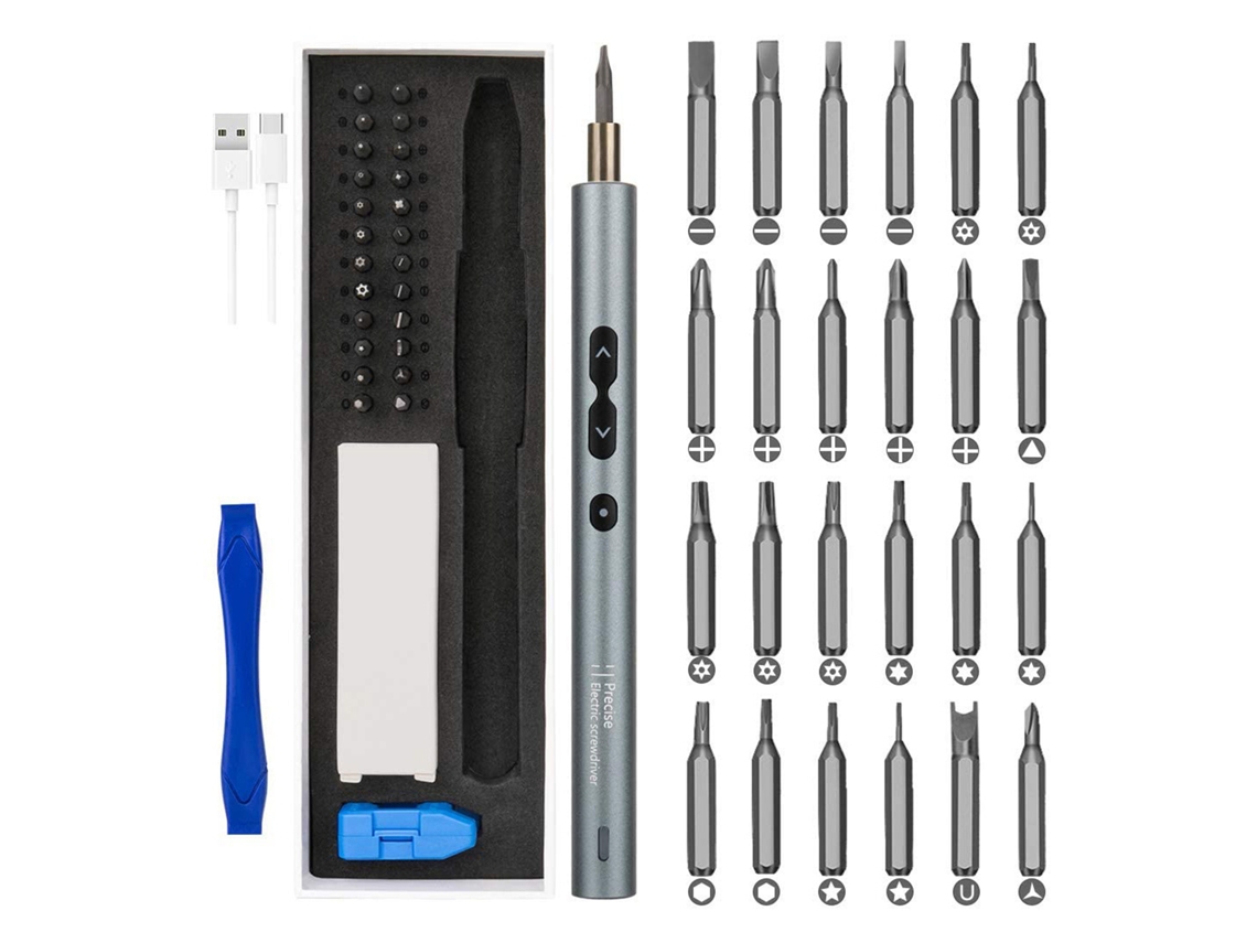 Mini kit de destornilladores eléctricos 28 en 1, recargables por USB e inalámbricos, para reparaciones de teléfonos móviles, portátiles y tabletas.