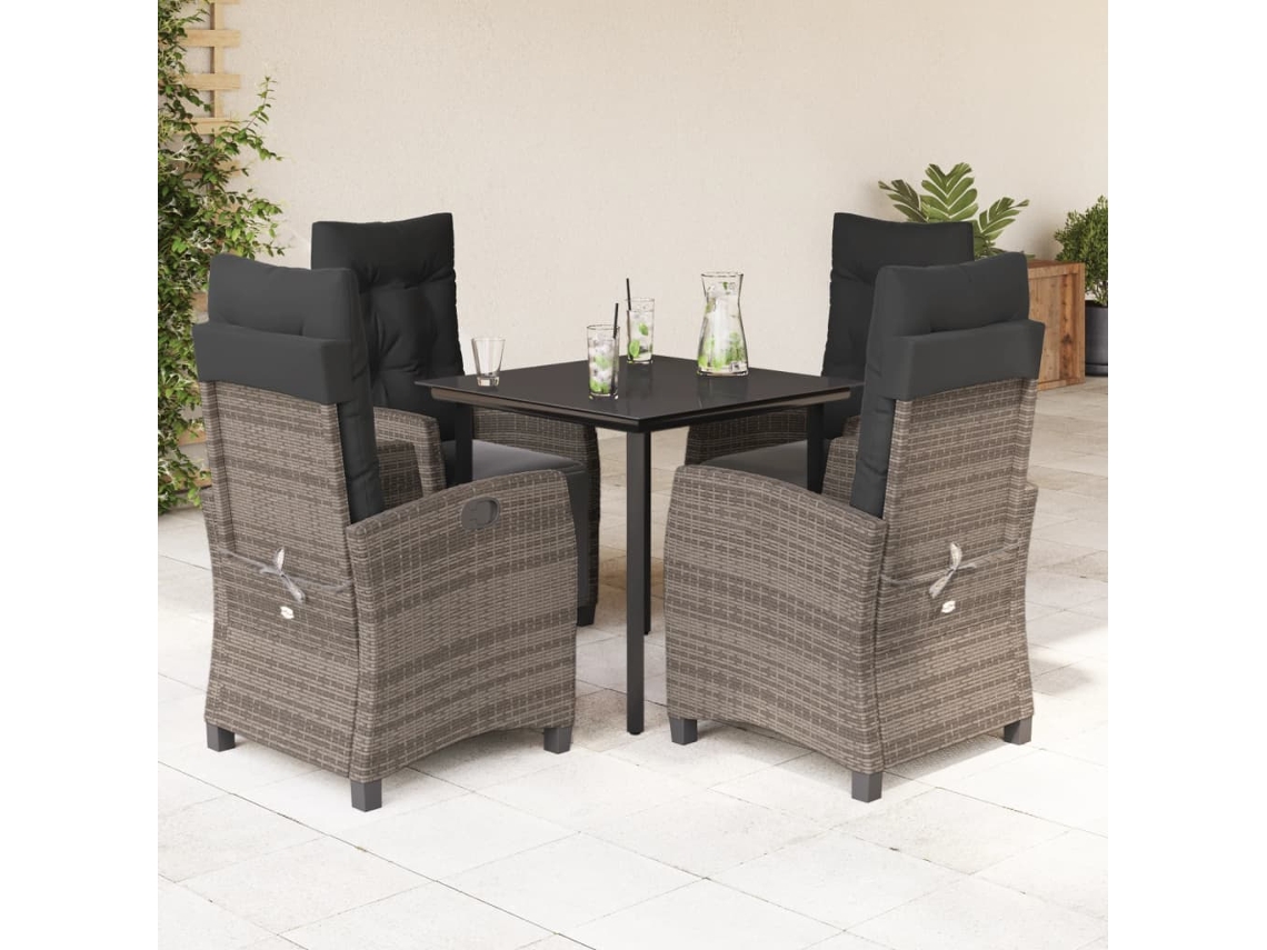 Juego de comedor de jardín de 5 piezas DKD Home Decor con cojines de mimbre gris