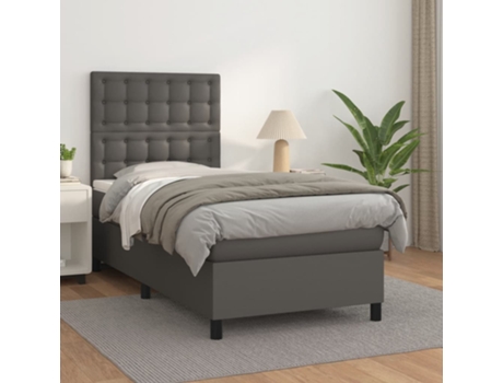 VIDAXL Cama con somier (Gris - Cuero artificial - 203 x 90 x 128 cm)