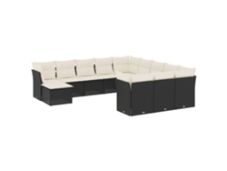 Conjunto de 12 sofás de jardín con cojines de mimbre, color negro, EXCLUSIVO DE LA CASA