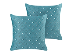 Juego de cojines decorativos BELIANI Yarrow de Terciopelo Azul 45x45x10