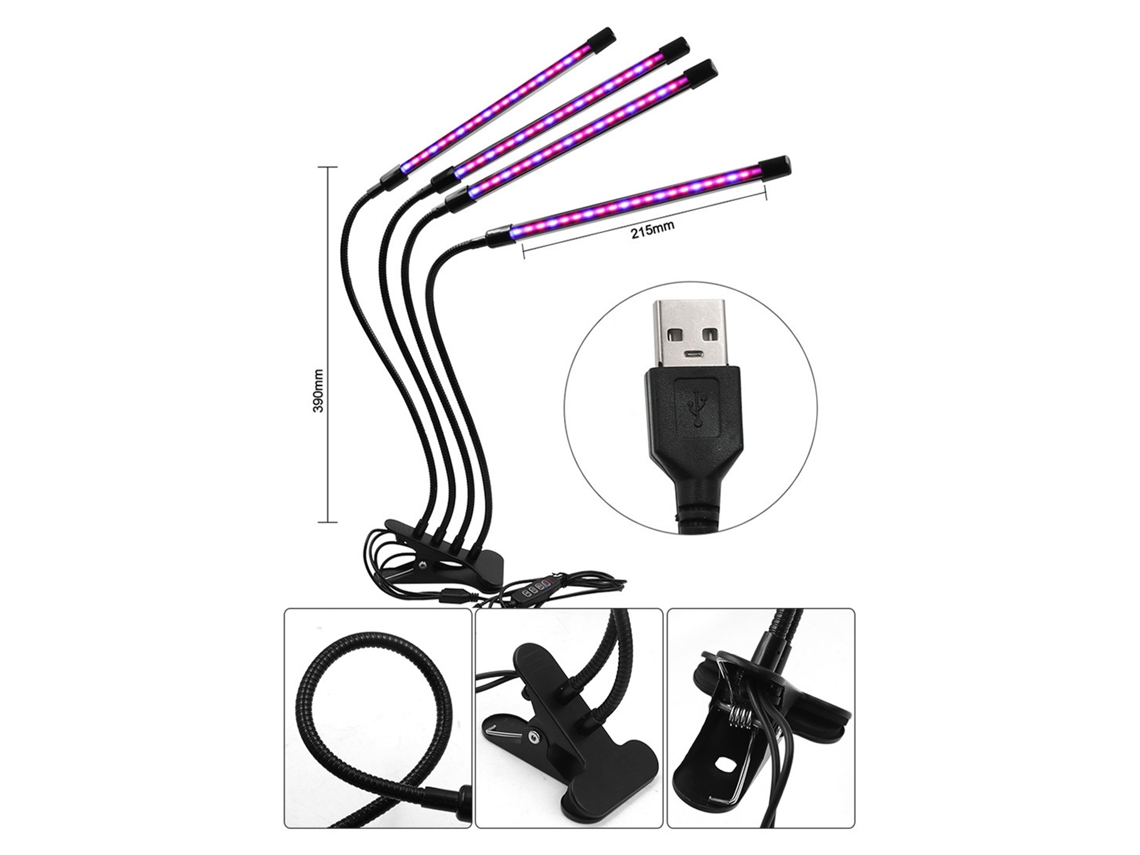 2026-luz De Crecimiento Para Plantas Suculentas Clip Usb Espectro Completo Impermeable 3h/9h/12h Temporizador 9 Niveles De Brillo