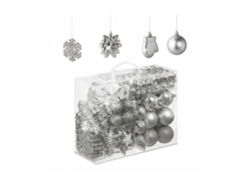 Relaxdays Set 100 Bolas Árbol Navidad, Bolitas Navideñas Brillantes, Con Purpurina Y Mate, 10 Diseños, Plata
