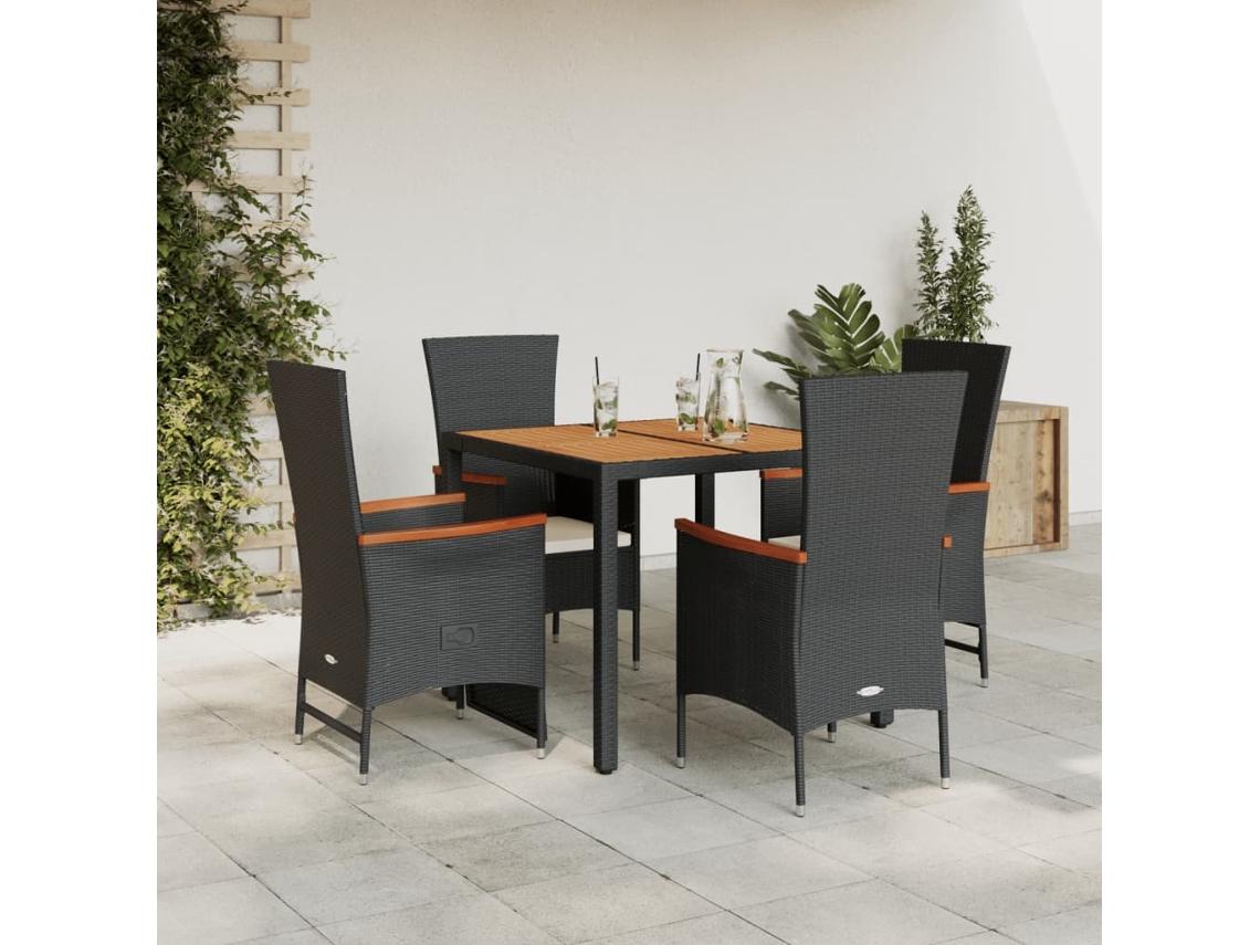 Juego de comedor de jardín de 5 piezas con cojines, mimbre sintético negro, DKD Home Decor
