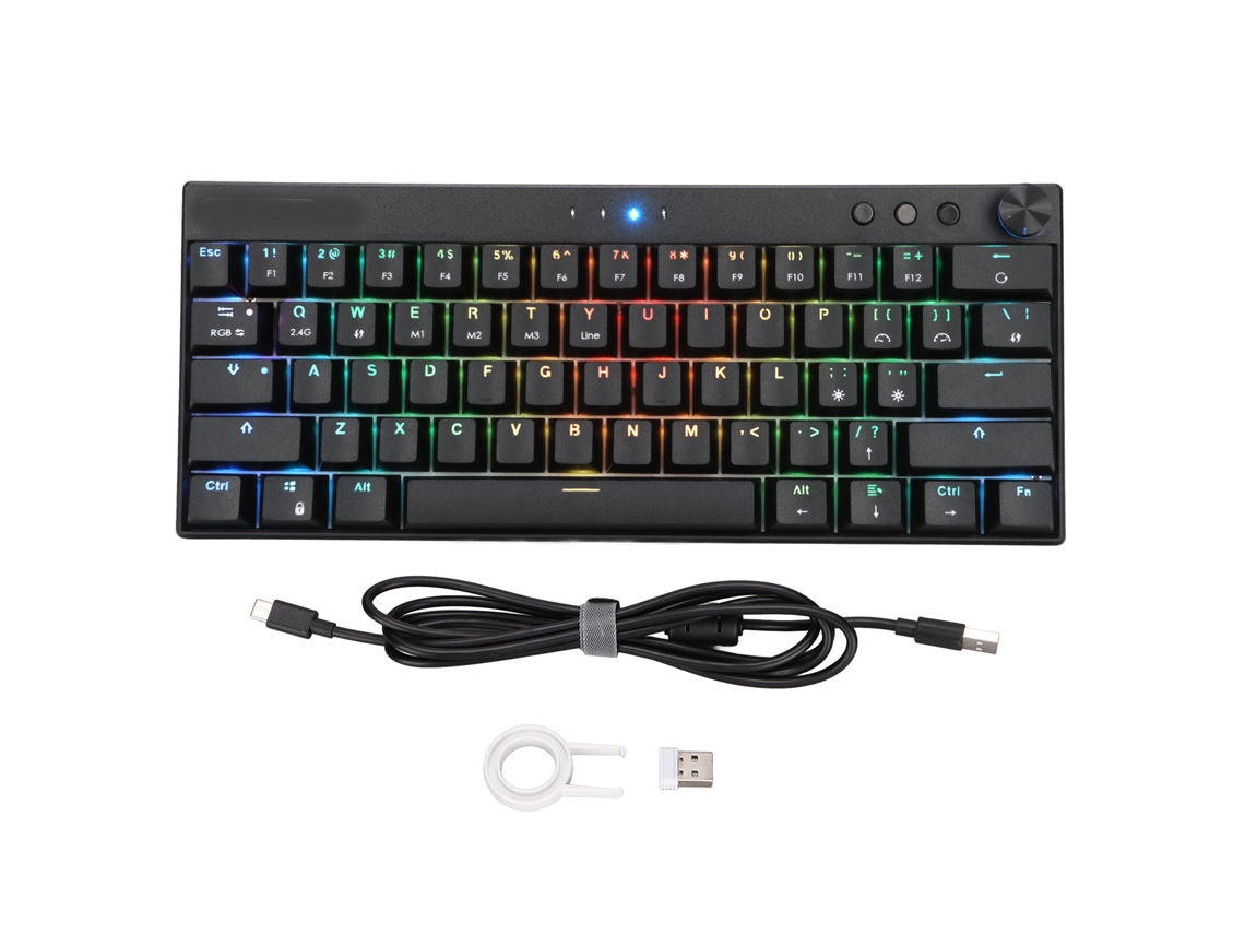 Teclado Mecânico Sem Fio 61 Teclas 3 Modos Rgb Bateria 1800mah Switch Marrom Para Games E Escritório