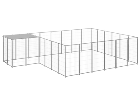 vidaXL Perrera plateada 12,1 m² acero