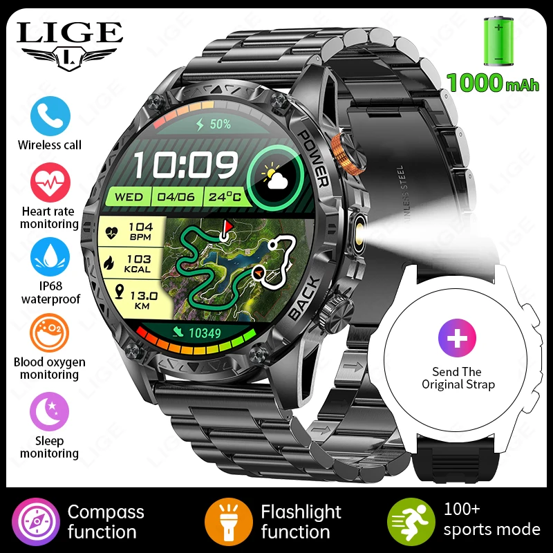 (negro, Correa De Acero) Smartwatch, Llamada Bluetooth, Pantalla De 1.7 '', Asistente De Voz, Resistente Al Agua Ip68, 1000 Mah