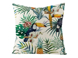 Funda De Cojín De Lino Con Estampado De Hojas Verdes Tropicales