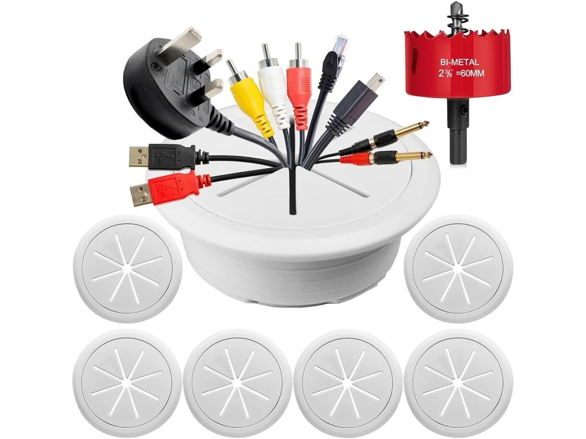 Kit con 6 piezas para la gestión de cables de TV, 60 mm, para montaje en pared. SFUSHOS (2 3/8 pulgadas)