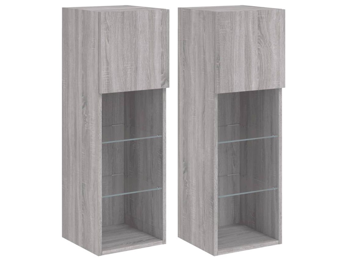 Conjunto 2 Muebles de TV VIDAXL con luces LED gris Sonoma (30.5 x 30 x 90 cm)