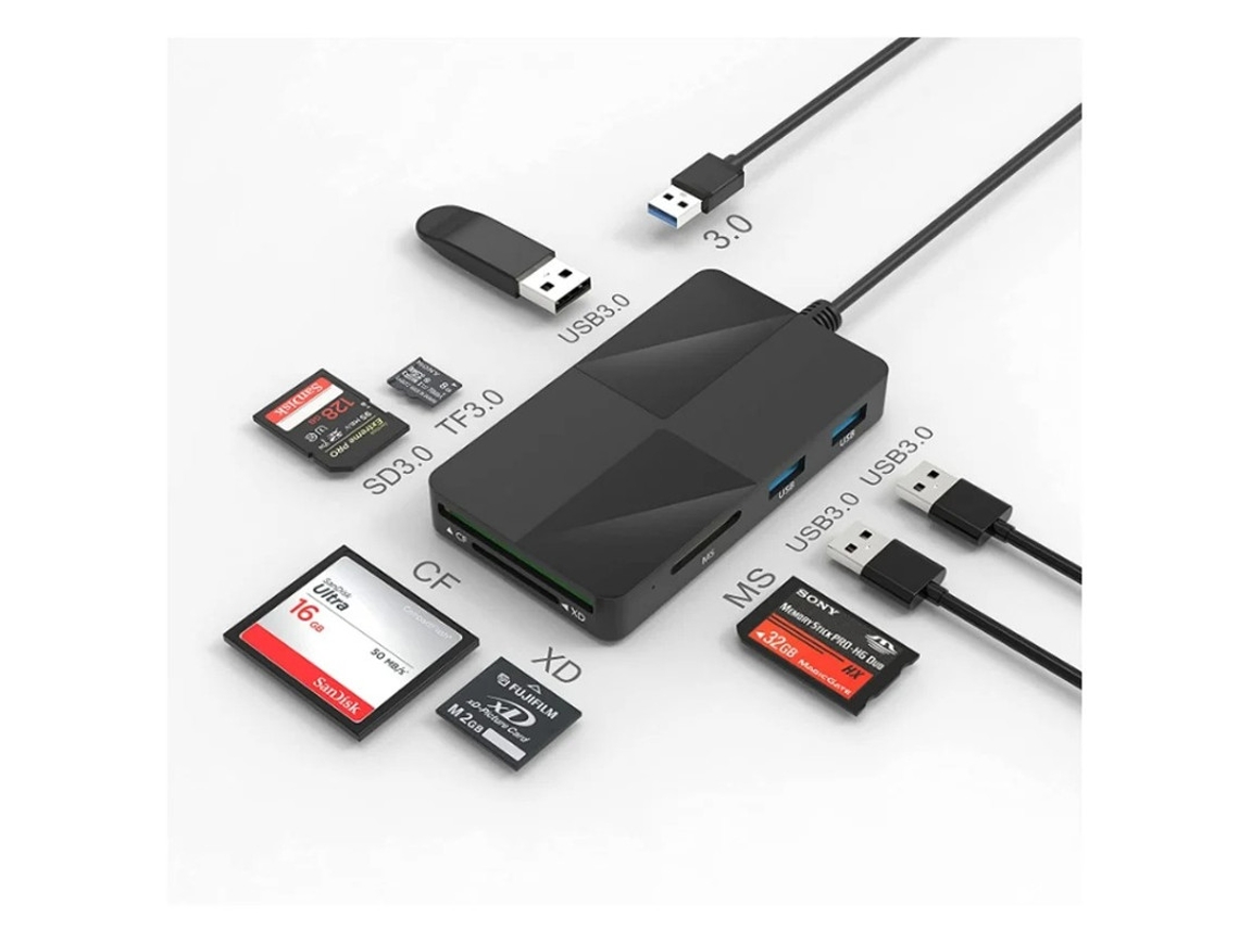 Lector de tarjetas USB 3.0 Hub multitarjeta XD/SD/CF/Micro SD/MS3 Lector de tarjetas USB 3.0 8 en 1 CF/Adaptador/Hub para XD SD SDXC SDHC Compact Flash CFI Micro Yizhood