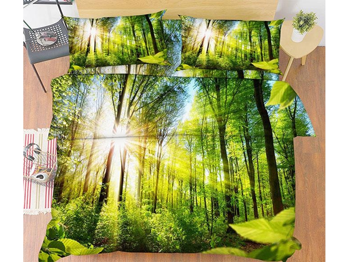 Funda de Edredón AJ WALLPAPER 3D bosque verde sol 35 (200 x 225cm)