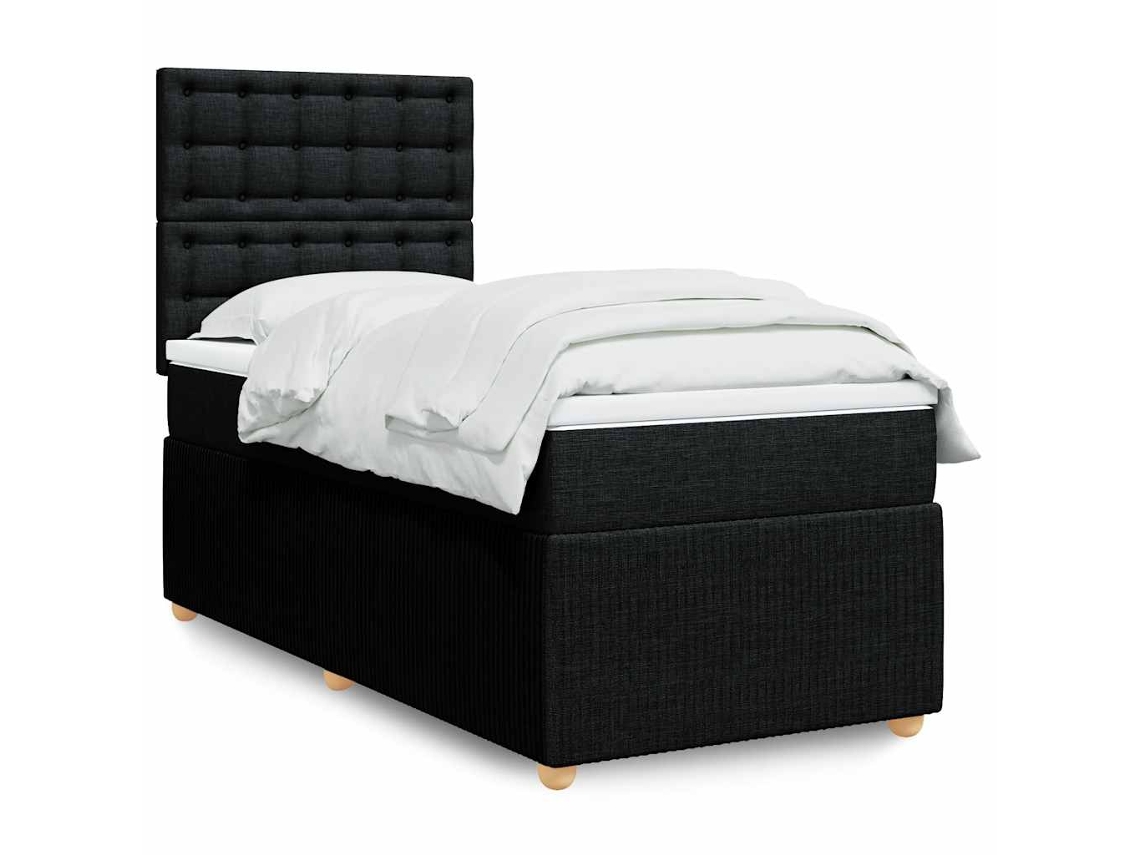 Cama box spring con colchón tela negro 90x200 cm