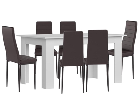 Pack Mesa de Comedor o Cocina Blanco 6 Sillas en Polipiel/metal Marron SALDOSYSTOCKS