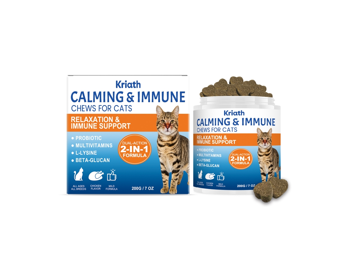 Comprimidos masticables, calmantes y que refuerzan el sistema inmunitario para gatos.