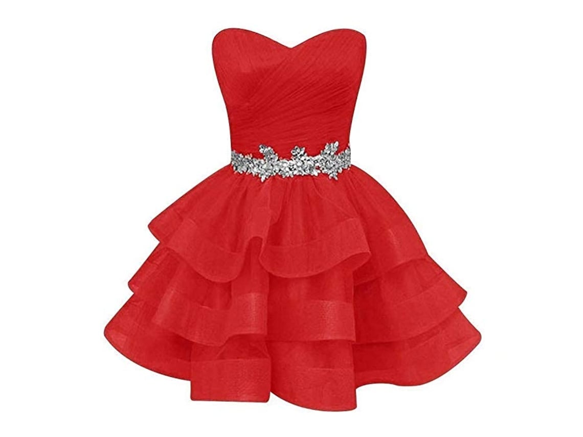 Vestido de Fiesta de Moda, Vestido Corto Con Faja de Cristales de Novia  Rojo - 22