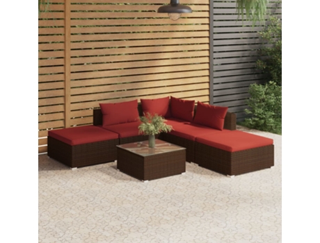 Conjunto 6 muebles de jardín VIDAXL y cojines ratán sintético marrón