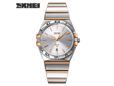 Relojes de Pulsera para Hombre, Relojes analógicos de Acero Inoxidable con Fecha y Cuarzo, Resistentes al Agua, Esfera de Oro Rosa y Plata LUUCOZK