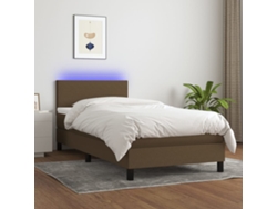Cama Box Spring Con Colchón Led Tela Marrón Oscuro 80x200 Cm