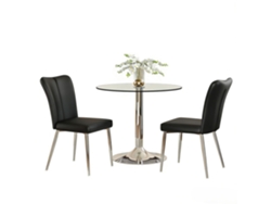 Juego de mesa de comedor de 85 cm - Cristal de seguridad, 2 sillas de PU - Negro Plata