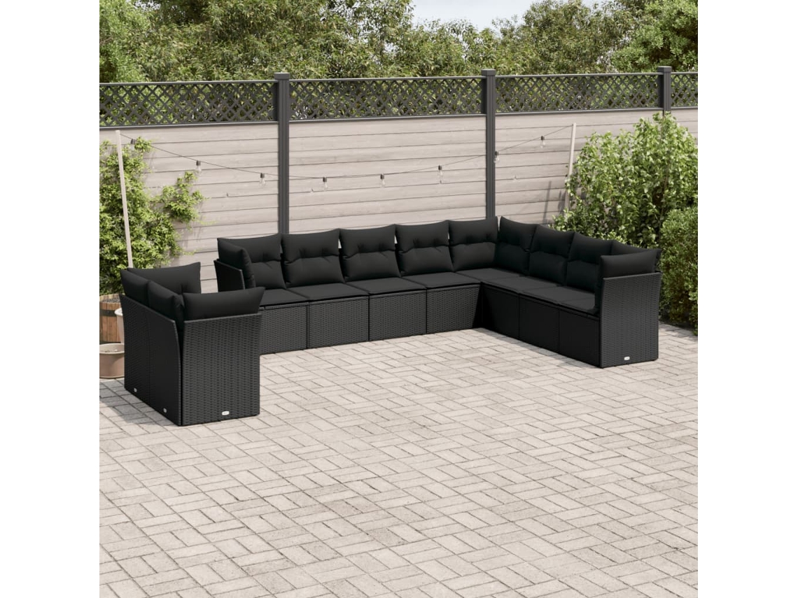 Conjunto de sofá de jardín de 10 piezas con cojines en mimbre sintético negro de DKD Home Decor