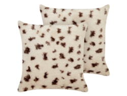 Conjunto De 2 Almofadas Decorativas Beliani Kasra De Pelo Sintético Creme 45x45x4