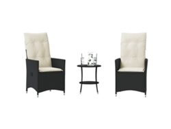 Conjunto de bistró de 3 piezas con cojines de mimbre negro de Dkd Home Decor