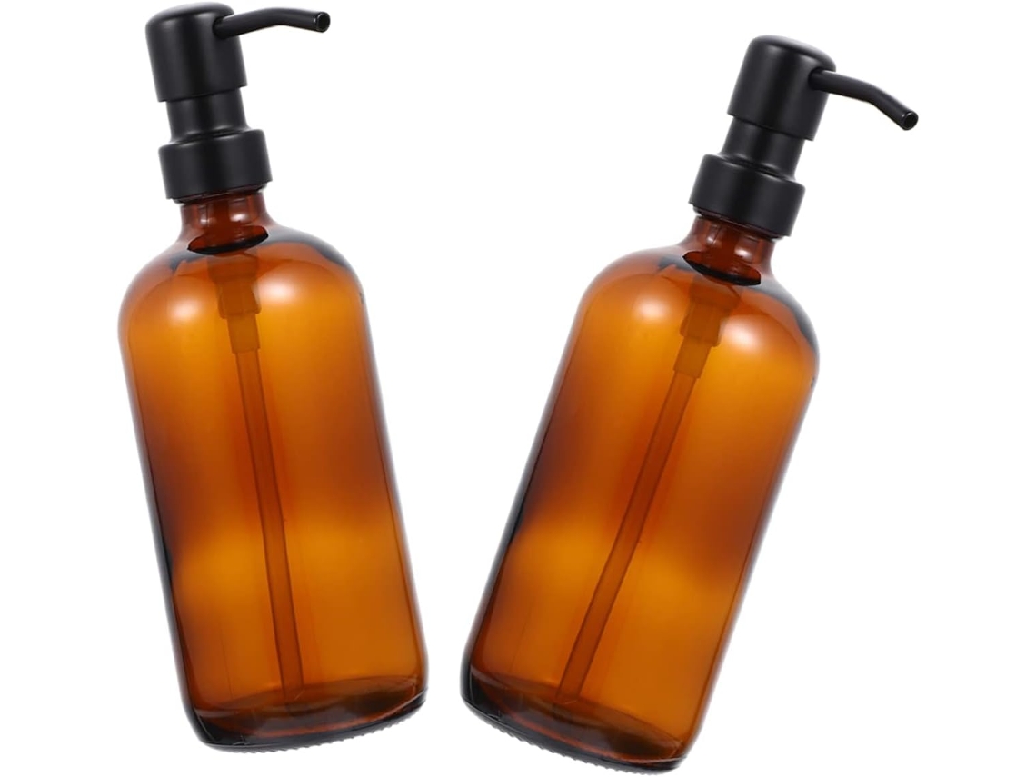 Dispensador Vidrio 2 Piezas Bomba Recargable Elegantes Botellas Loción Baño