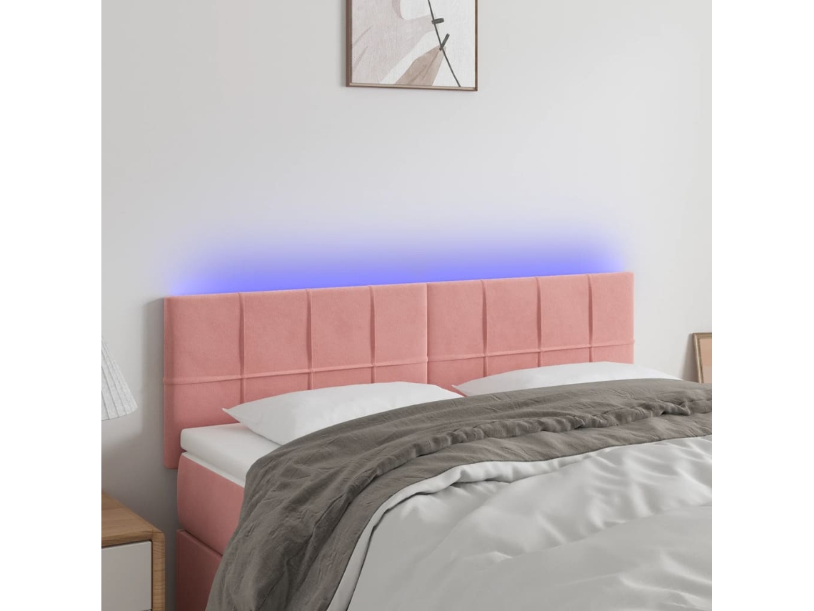 Cabecero Con Led De Terciopelo Rosa 144x5x78/88 Cm