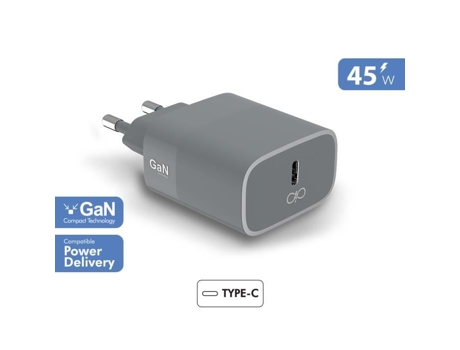 Cargador Doméstico Power Delivery Gan Garantido Toda Vida FORCE POWER Plástico Gris