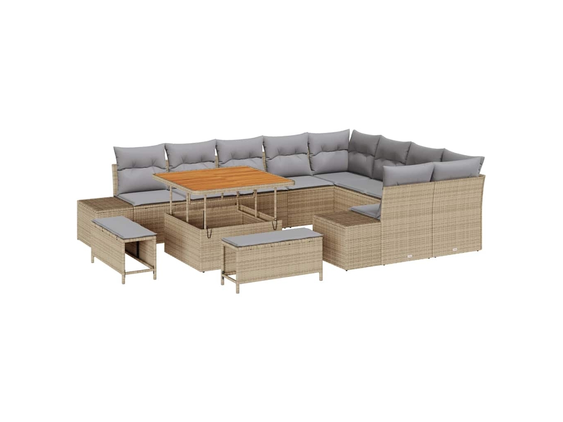 Maison Exclusive - Juego de sofás de jardín de ratán sintético beige de 12 piezas