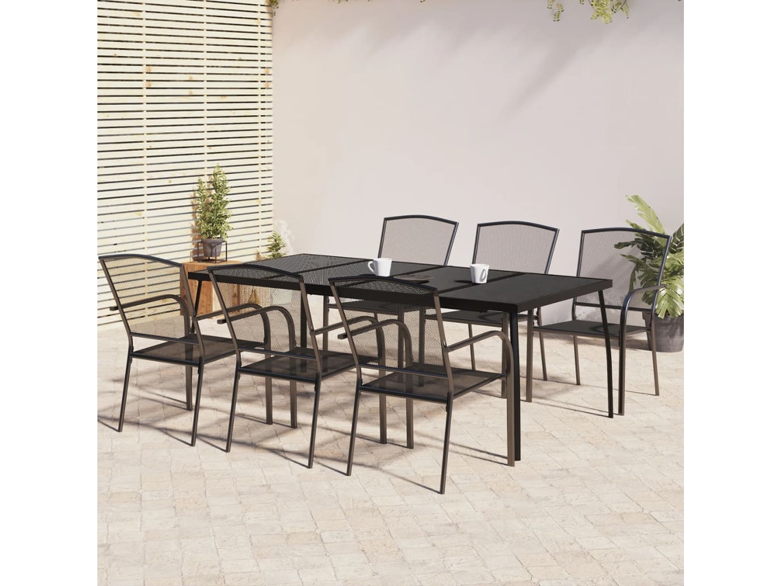 Conjunto 7 Peças De Jantar Para Jardim Aço Antracite Dkd Home Decor