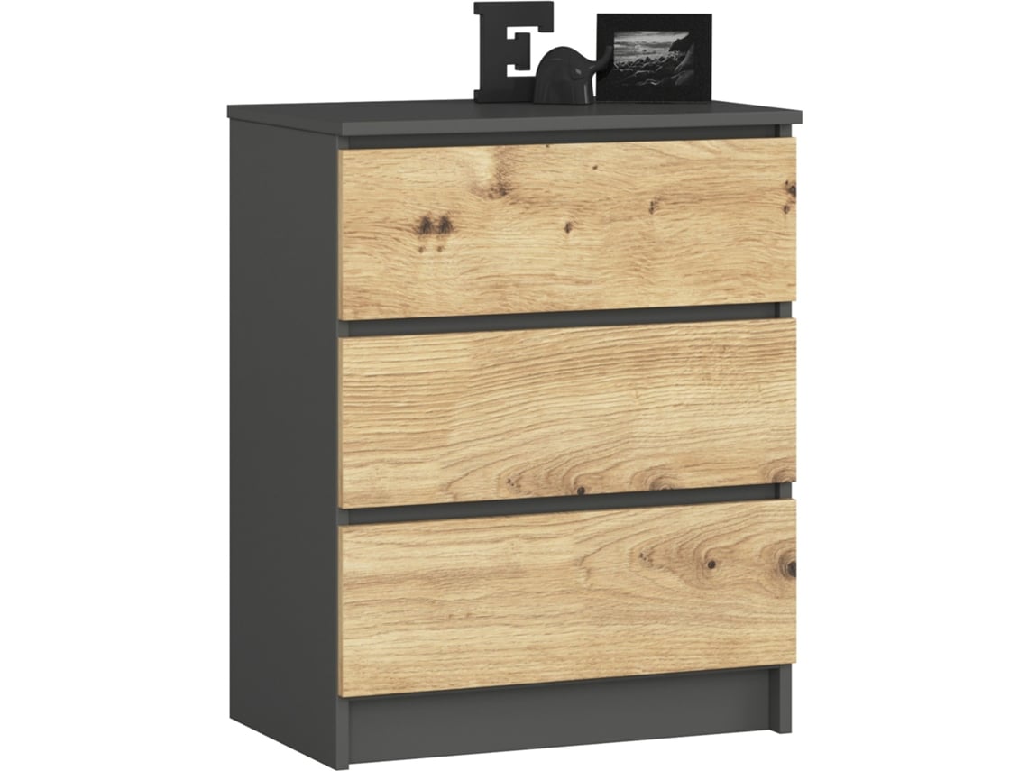 Cómoda Akord K60 Grafito Gris 60 Cm 3 Cajones Frente En Color Roble Artisan 60x40x77 Cm