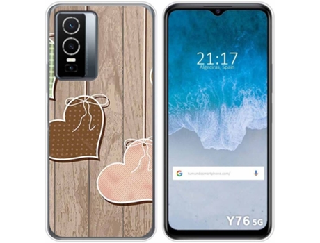 Carcasa para Vivo Y76 5G TUMUNDOSMARTPHONE Dibujos Corazones Madera Multicolor